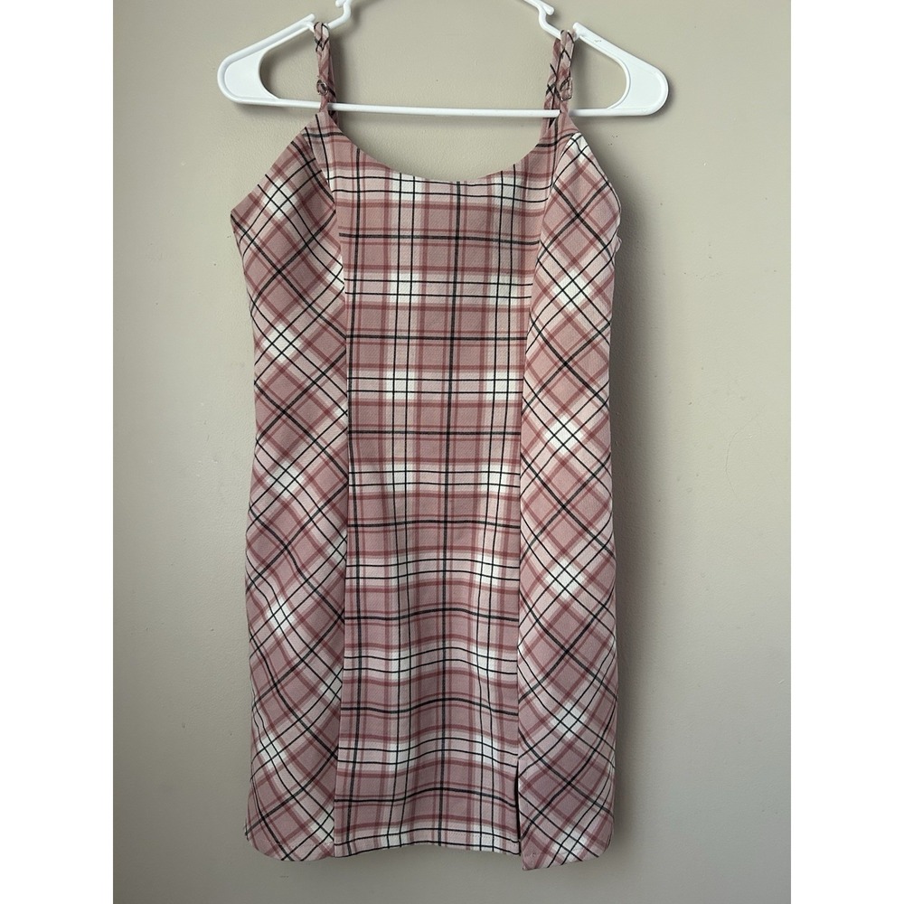Y2K Forever 21 Preppy Pink Plaid Mini Dress Size Small Retro Spring Summer